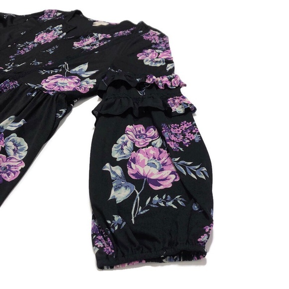 STYLE & CO Black Floral Ruffle Sleeve Boho Top XL - Picture 11 of 16